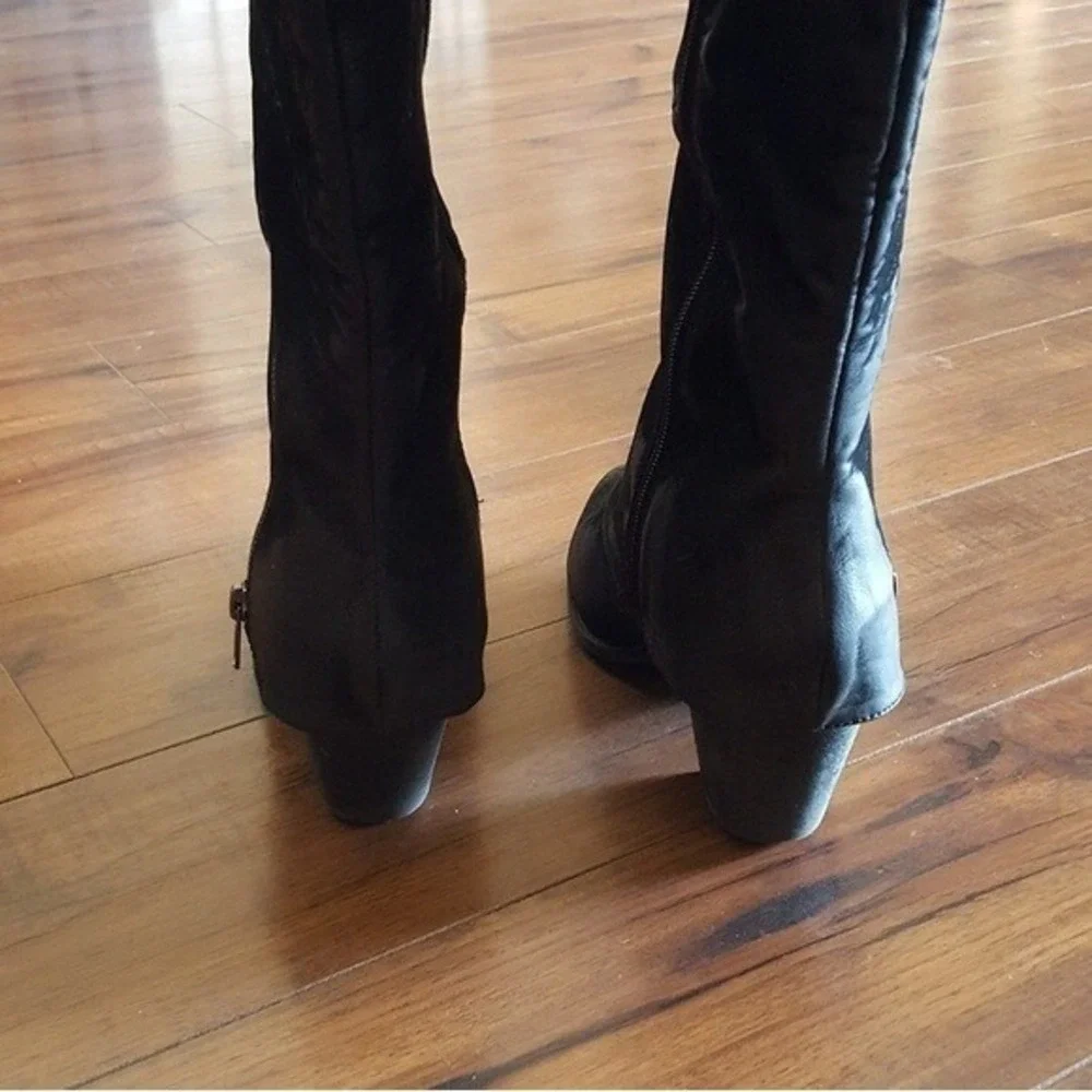 POP Y2K Heaven Black Tall Gaiter Boots Pointed Toe Block Heel Womens 10M